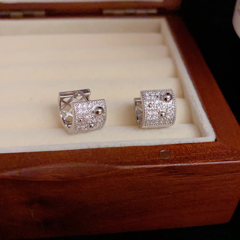 14K Gold-Plated Diamond Square Hollow Hoop Earrings - Retro-Inspired