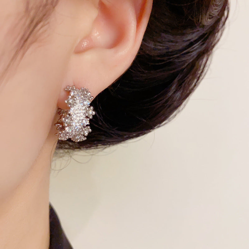 14K Gold Full Rhinestone C-Hoop Earrings – Sparkling Minimalist Style