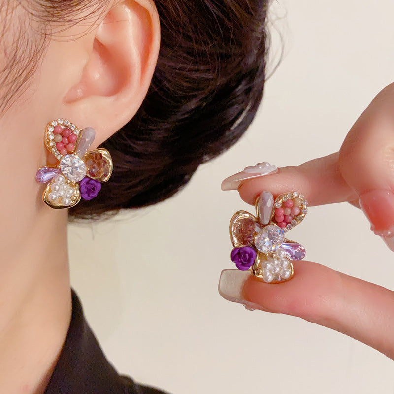 Elegant Handcrafted Beaded Petal Stud Earrings – Floral Design