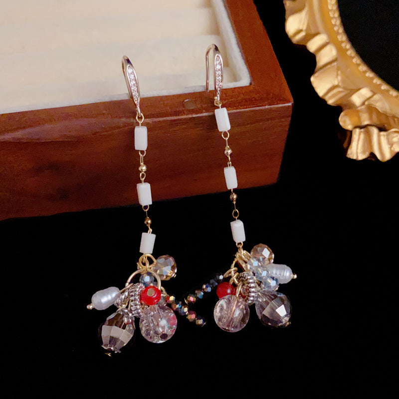 Elegant Handcrafted Beaded Tassel Drop Earrings – Geometric Design