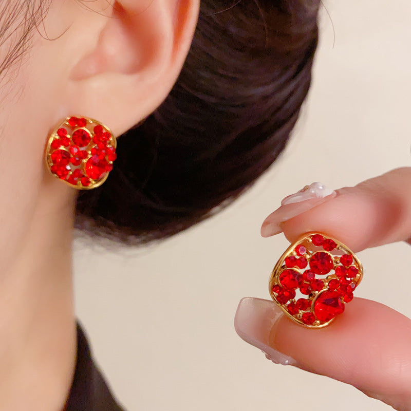 Luxury Full-Zircon Hollow Circle Stud Earrings – Geometric Design