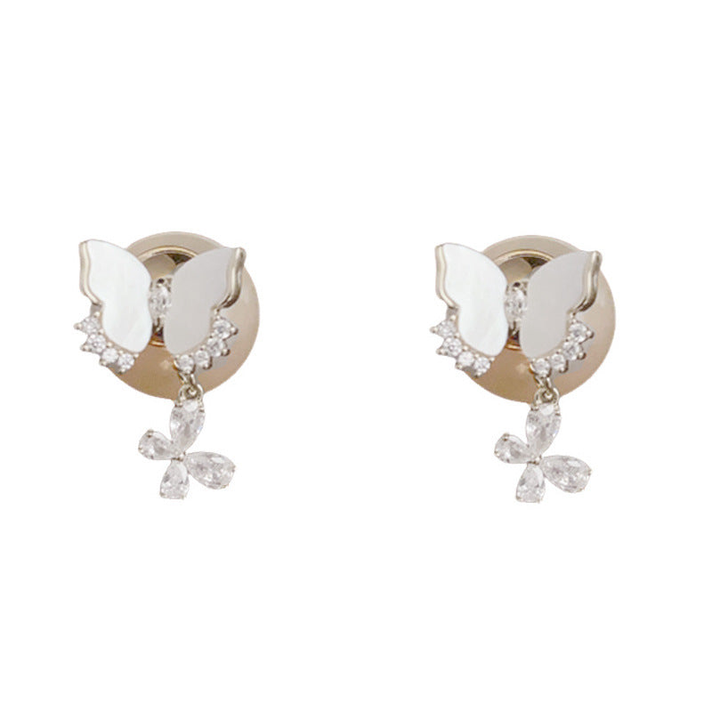 14K Gold Shell Butterfly Pearl Drop Earrings – Sweet Elegant Design