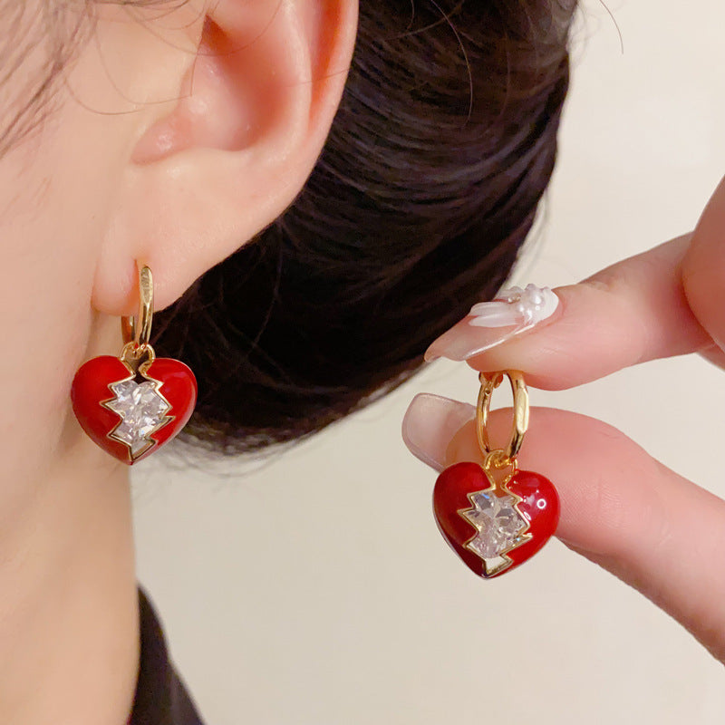Luxury Enamel Heart & Zircon Ear Cuff – Elegant Design