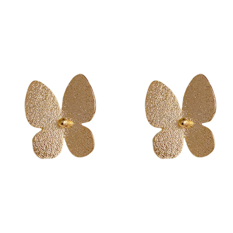 14K Gold Sandblasted Butterfly Stud Earrings – Chic Minimalist Design