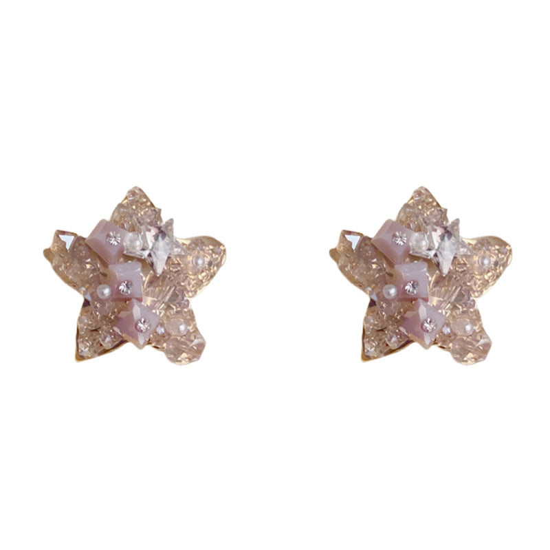 Luxury Full-Crystal Star Stud Gold Earrings – Elegant Design