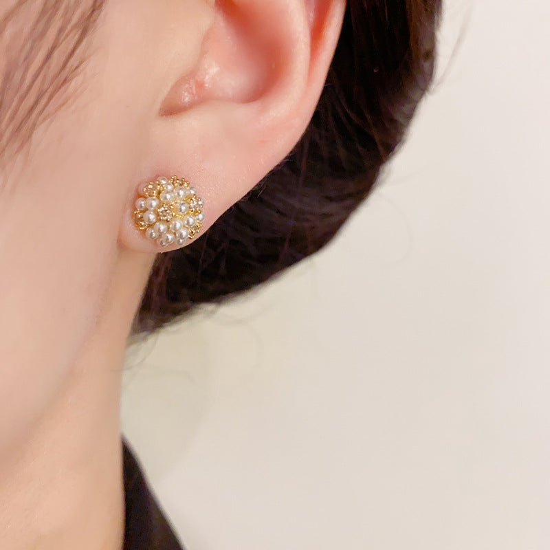 14K Gold Pearl Ball Mini Stud Earring - Chic Elegance Design