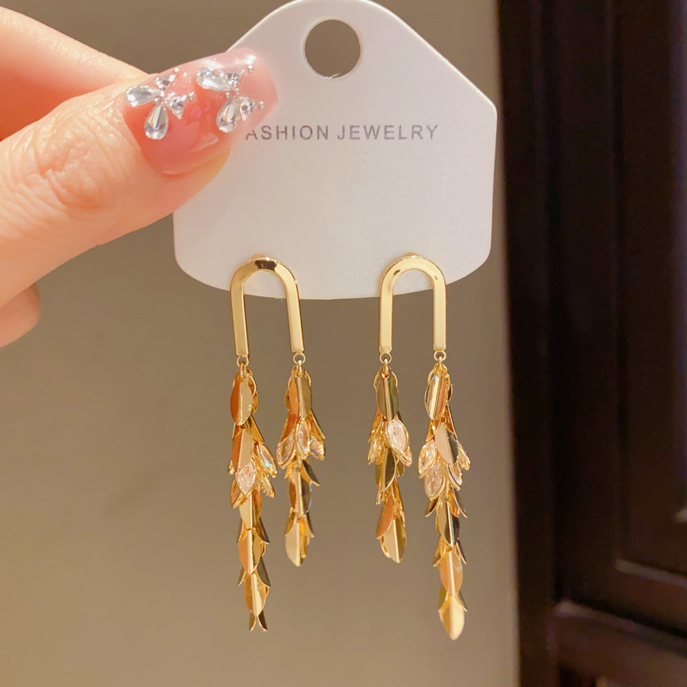 Eaioncol Geometric Wheat Tassel Drop Earrings Gold