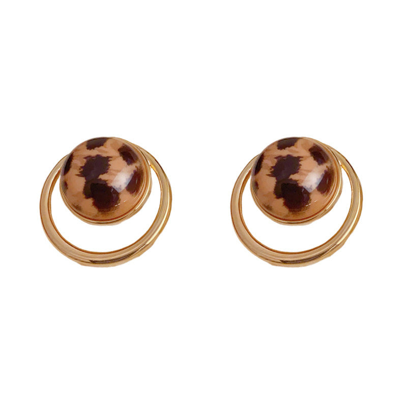 Elegant Leopard Print Metal Round Stud Earrings – Geometric Design