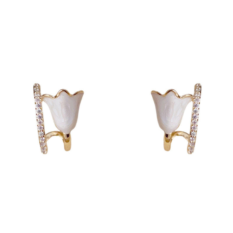14K Gold Enamel Tulip Stud Earrings – Sweet & Minimalist Floral Design