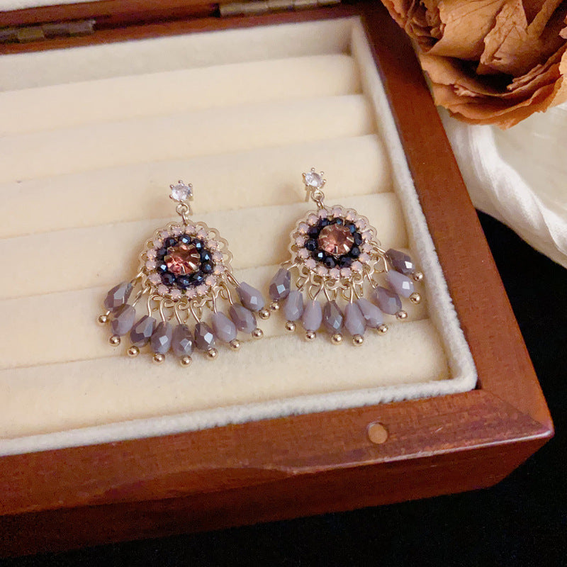 Luxury Zircon Round Crystal Tassel Drop Earrings – Geometric Design