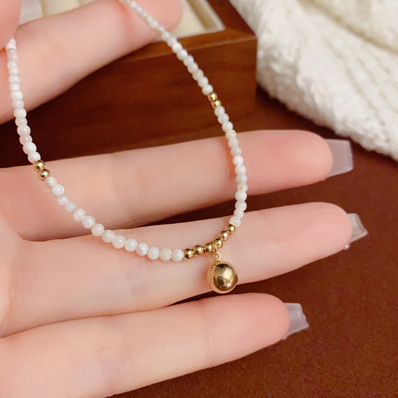 14K Gold-Plated Metal Ball Pendant Pearl Necklace – French Chic Design