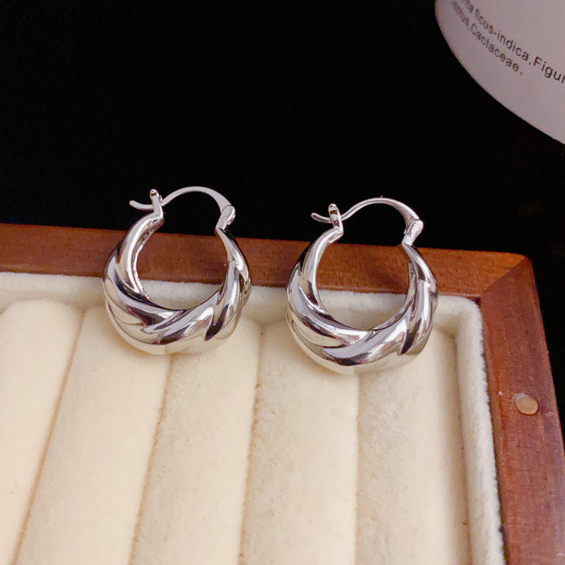 18K Gold-Plated Metal Braided Hoop Earrings - Elegant Geometric Design