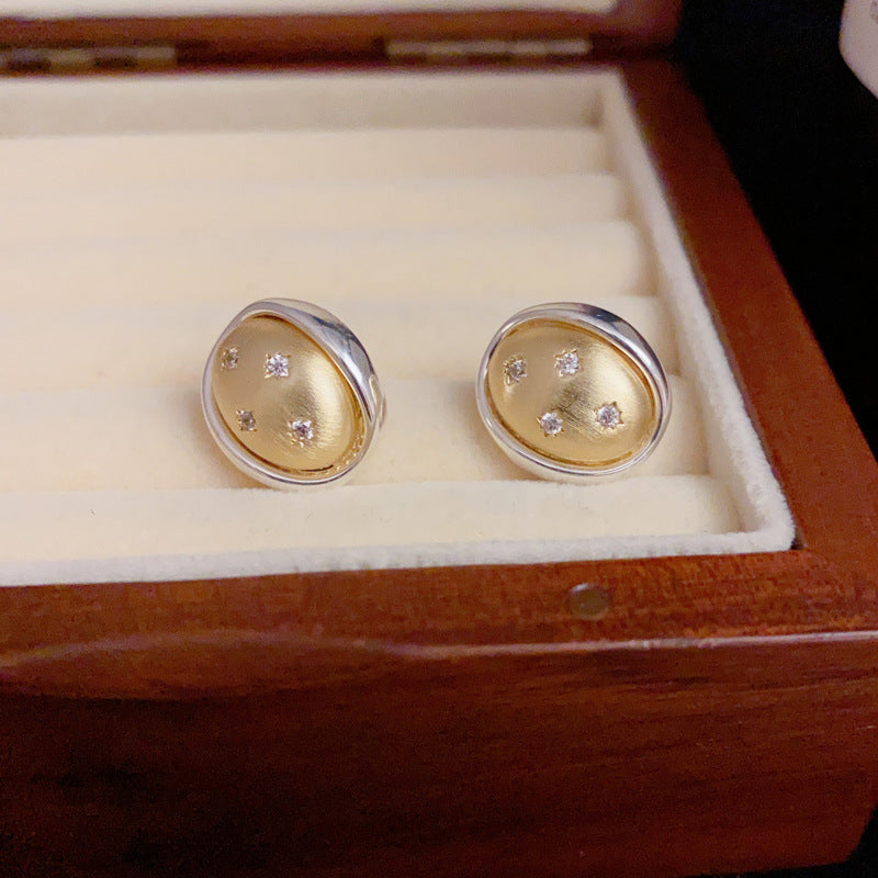 14K Gold-Plated Color-Block Star Oval Stud Earrings -Retro Chic Design