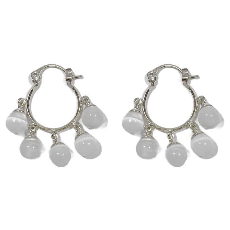 14K Gold-Plated Cat’s Eye Stone Tassel Ear Cuffs – Elegant Design