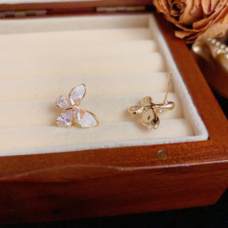 14K Gold Pink Gradient Butterfly Stud Earrings – S925 Silver Needle