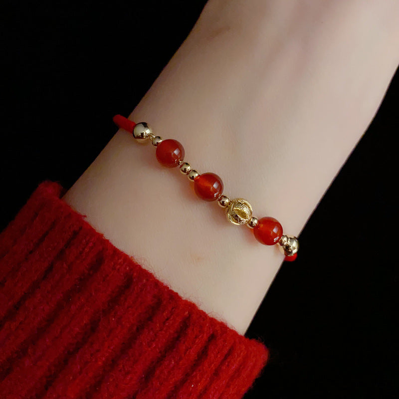 14K Gold-Plated Red Crystal Bead Bracelet - Zodiac Year Elegance