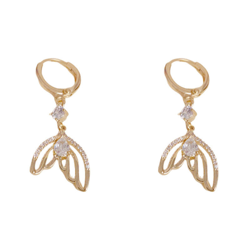 Luxury Zircon Hollow Fishtail Tassel Gold Earrings – Geometric Design