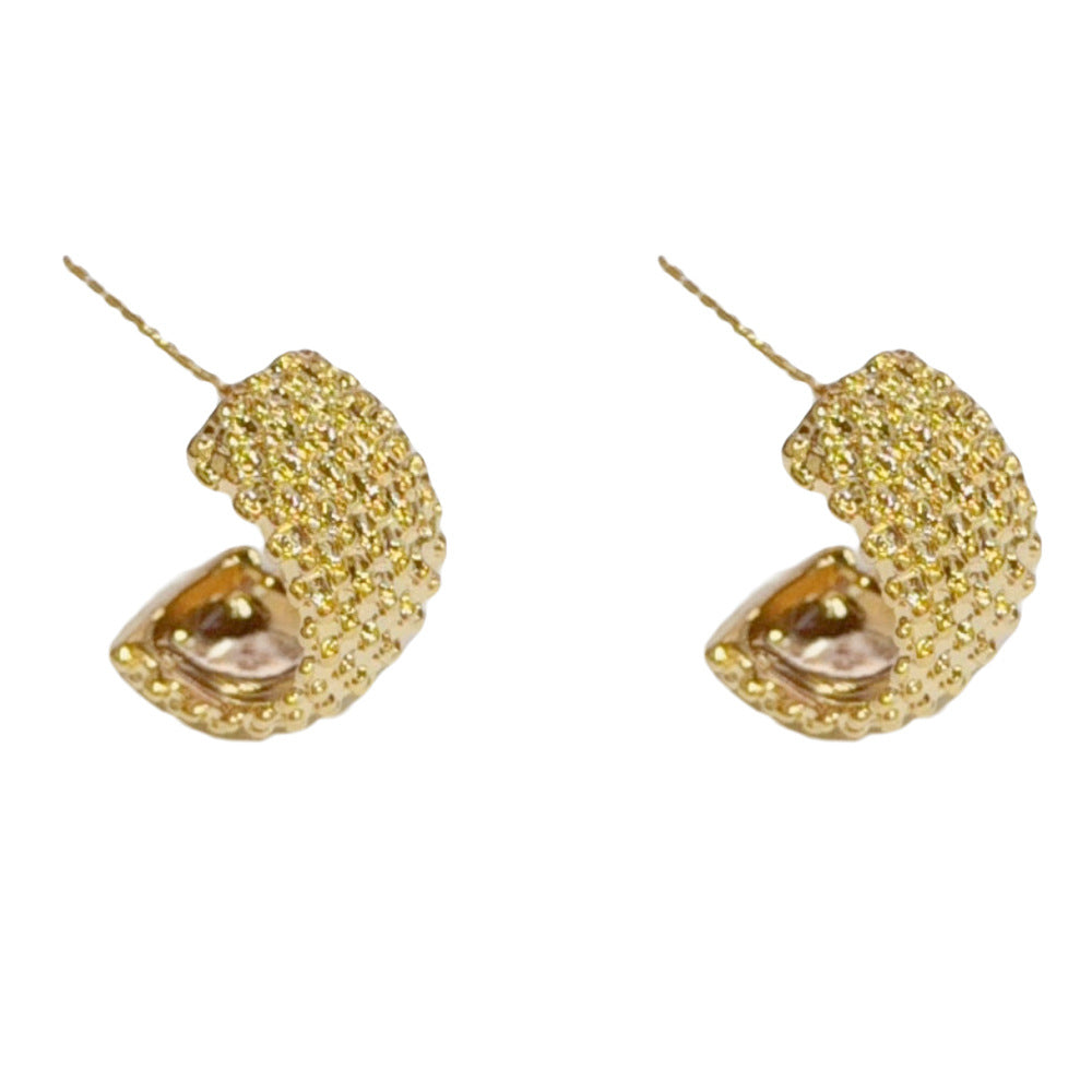 Eaioncol Textured C Hoop Earrings 16K Gold Plated & Silver Plated