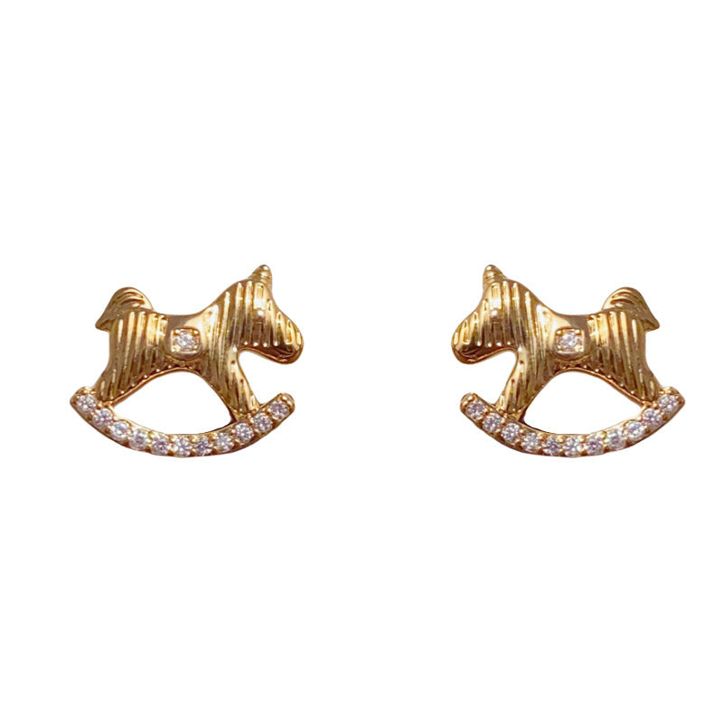 Luxury Zircon Metal Horse Stud Earrings – Animal Design