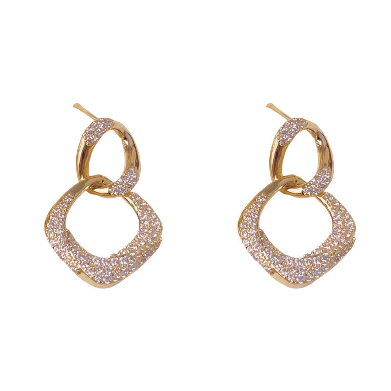 Luxury Zircon Geometric Orbit Drop Earrings – Minimalist Design