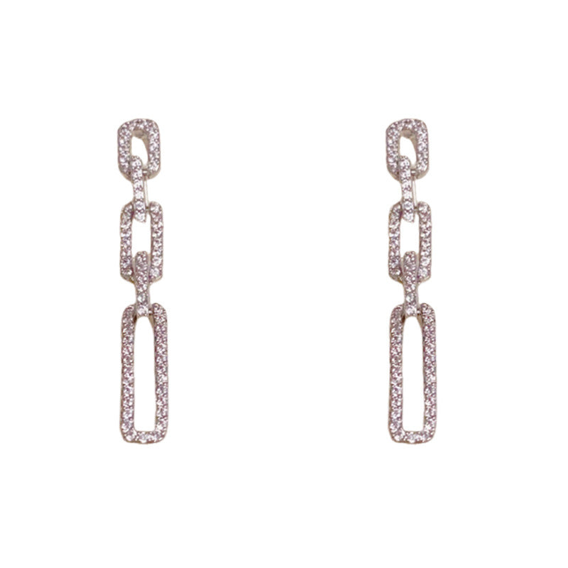 Luxury Zircon Geometric Chain Tassel Drop Earrings – Elegant Design