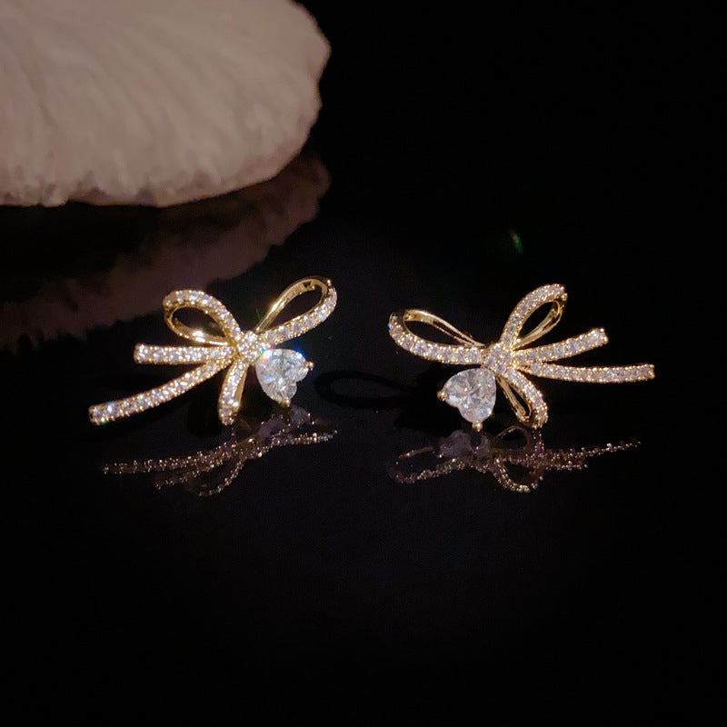 14K Gold-Plated Zircon Bowknot Stud Earrings – Elegant Design