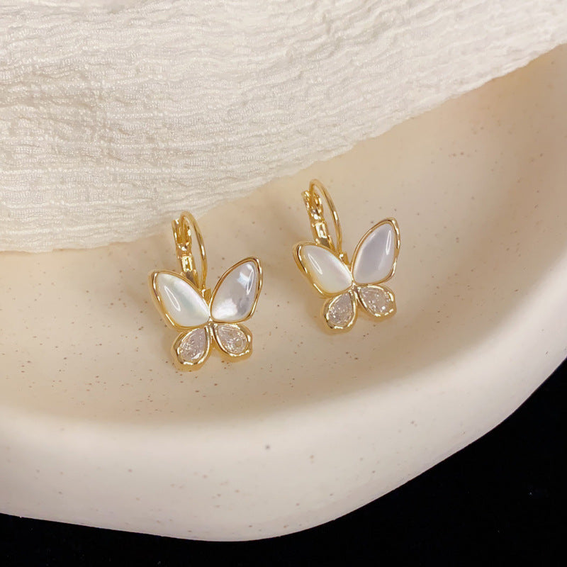 Eaioncol Mother of Pearl Butterfly Hoop Earrings Gold