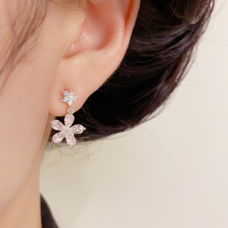 14K Gold S925 Needle Purple Zircon Flower Stud Earrings–Elegant Design