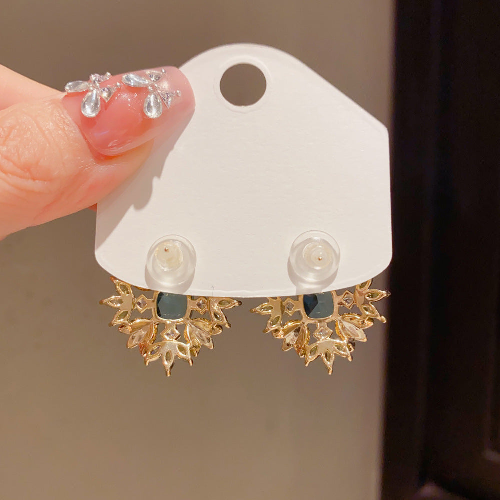 Eaioncol CZ Flower Stud Earrings 14K Gold Plated