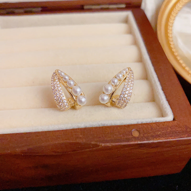 Luxury Pearl Double-Layer Teardrop Stud Earrings – Elegant Design