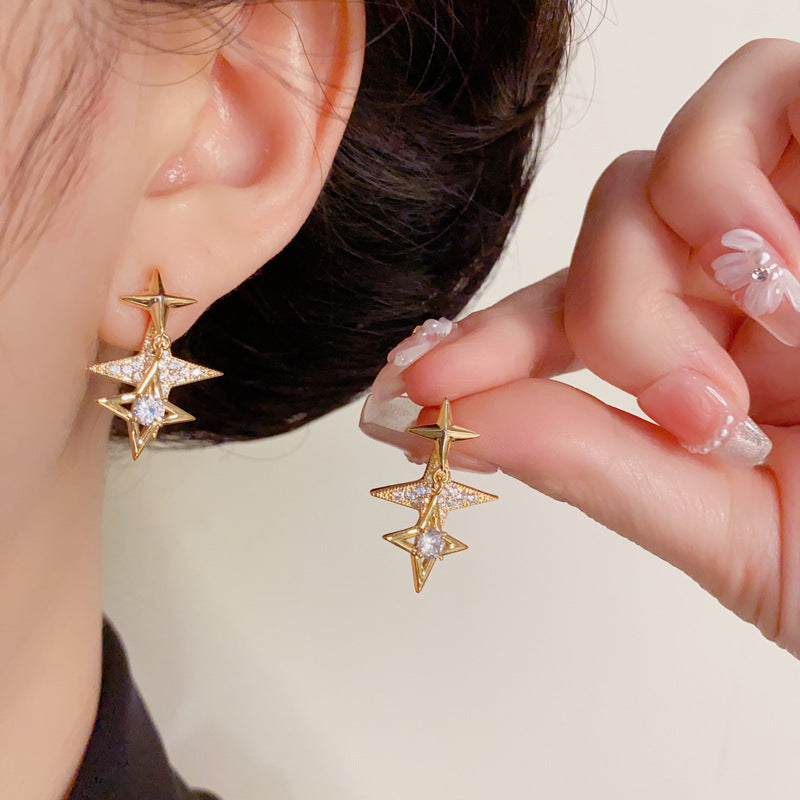 Luxury Zircon Metal Star Tassel Drop Gold Earrings – Elegant Design