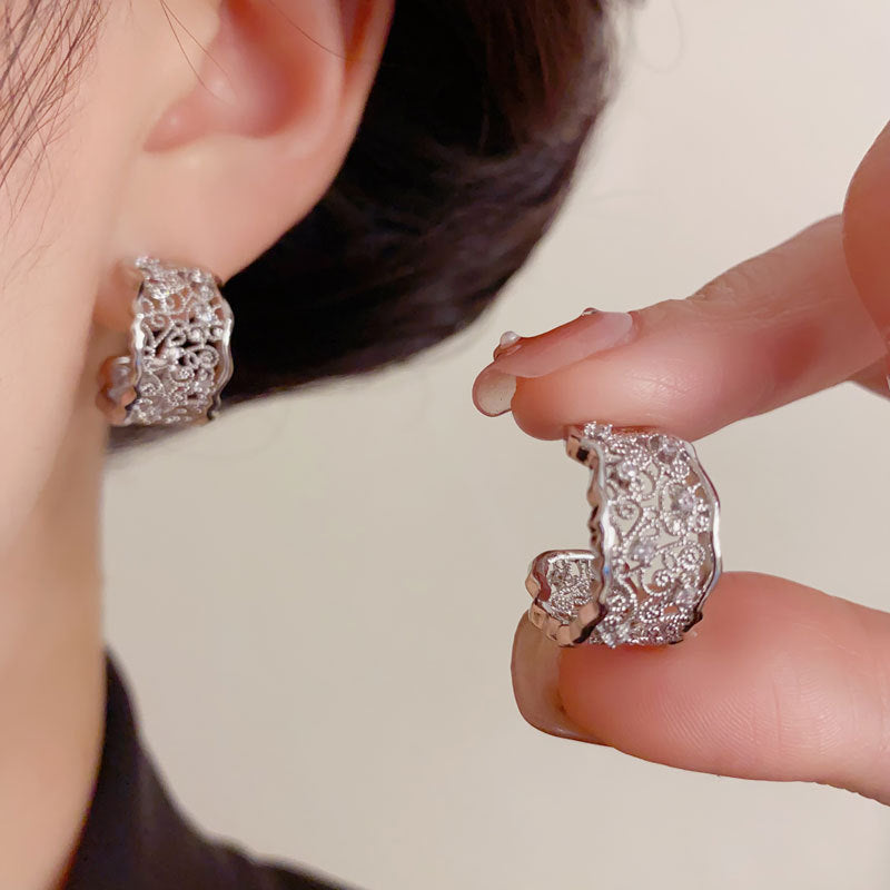 Elegant Irregular Hollow Metal C-Hoop Earrings – French Retro Design