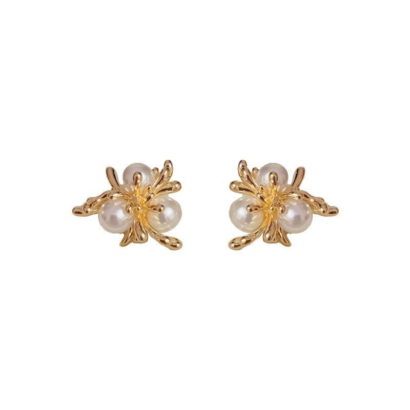 Eaioncol Irregular Pearl Stud Earrings Gold Silver