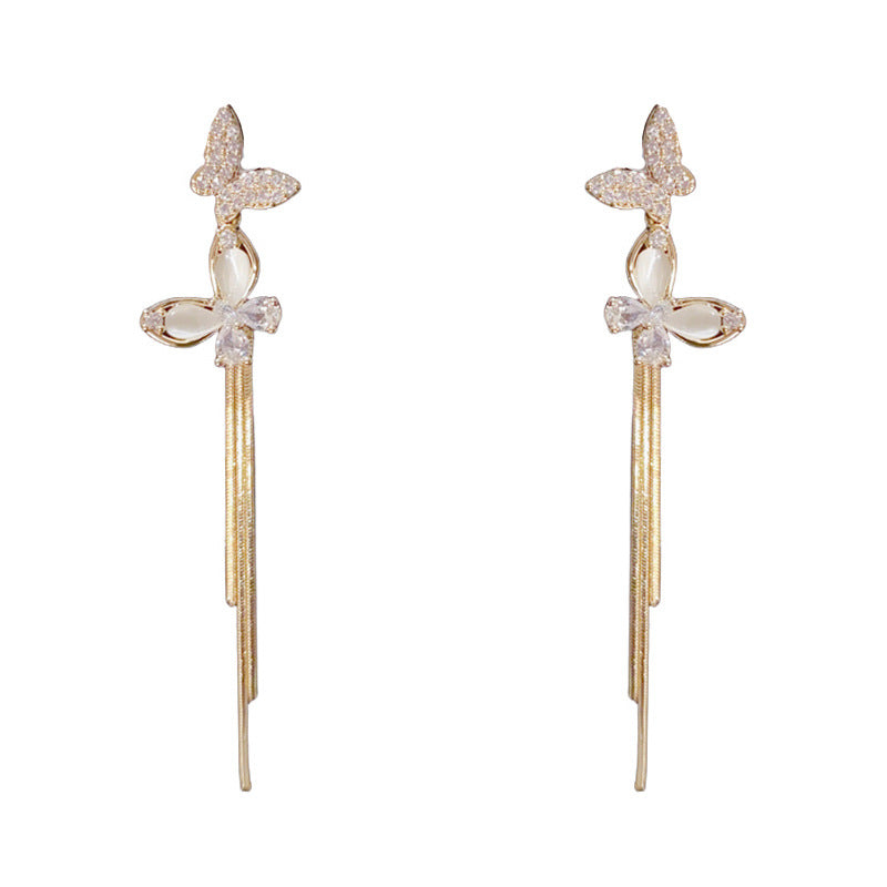 Luxury Butterfly Long Tassel Drop Earrings – Silver Needle Design