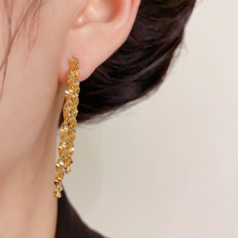 14K Gold-Plated Metal Chain Front & Back Drop Earrings – Chic Design