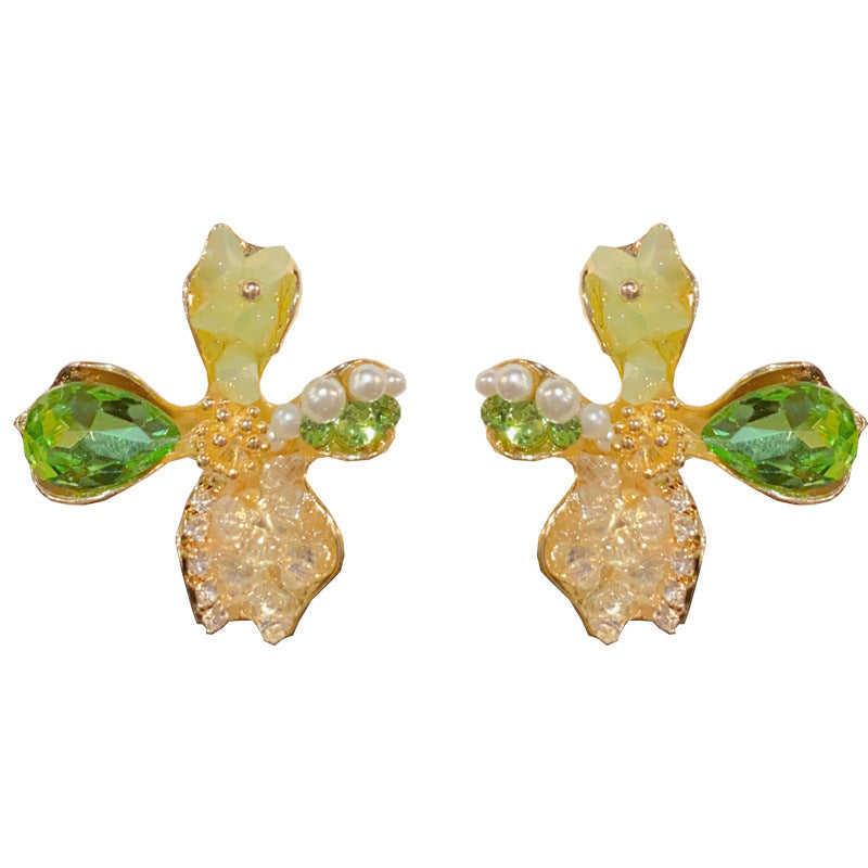 14K Gold-Plated Handcrafted Crystal Petal Stud Earrings – Sweet Style