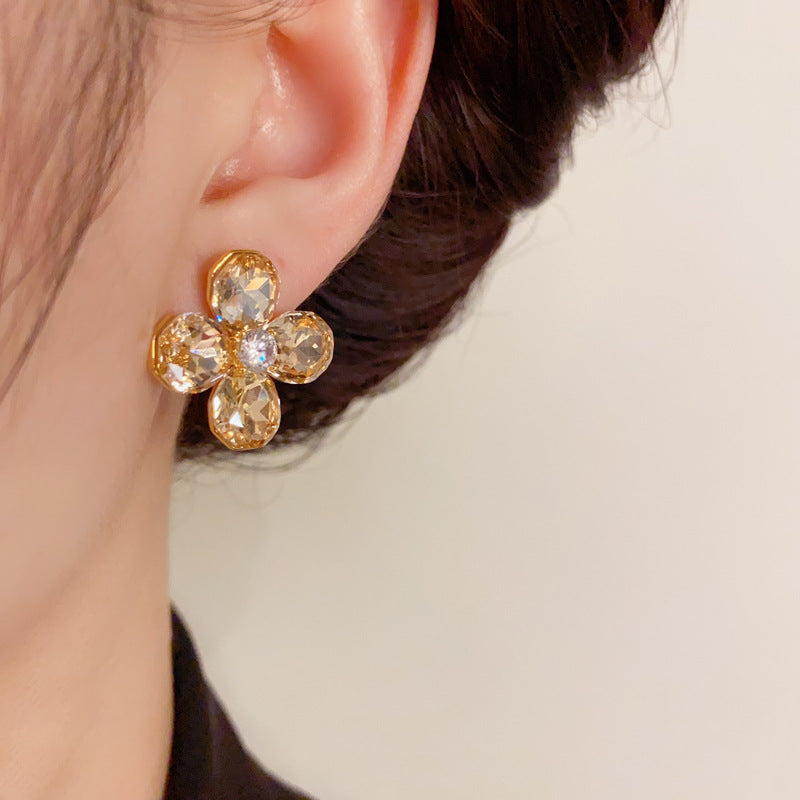 14K Gold-Plated Champagne Flower Petal Earrings - Elegant & Minimalist