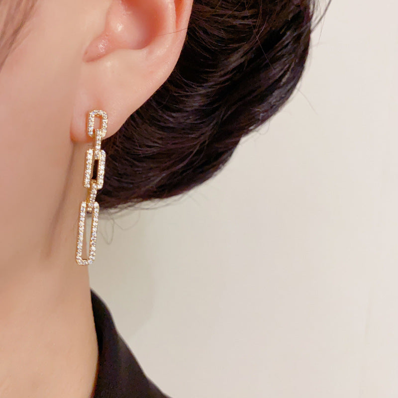 Luxury Zircon Geometric Chain Tassel Drop Earrings – Elegant Design