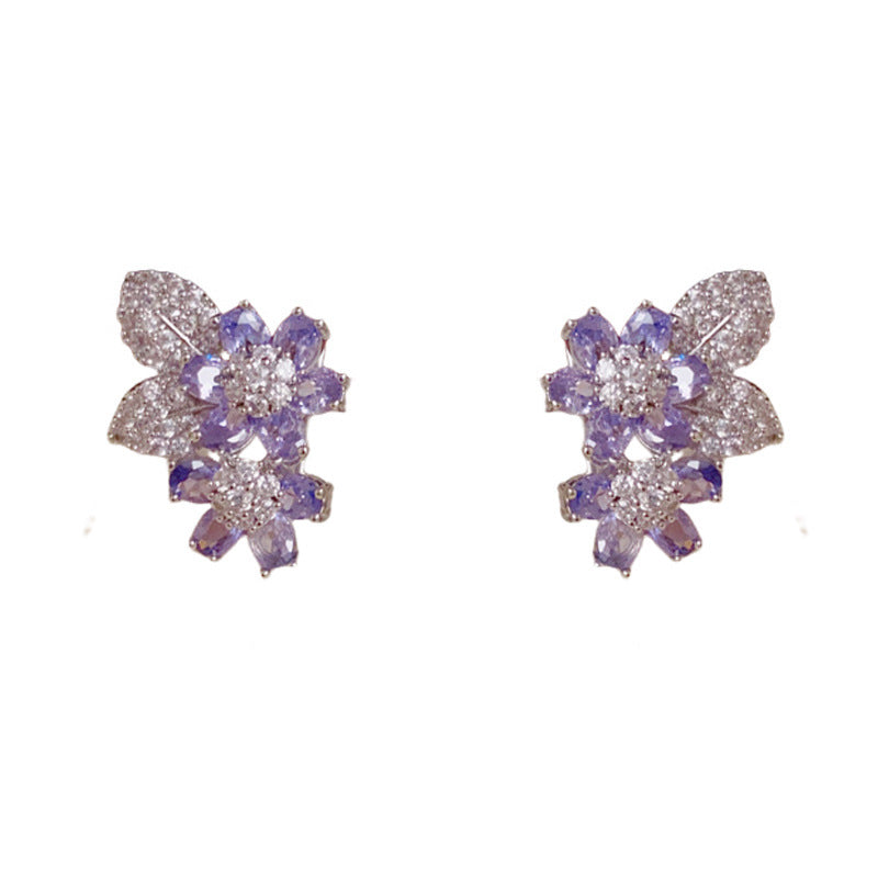 Luxury Full-Zircon Double Petal Ear Cuff Gold Earrings – Floral Design