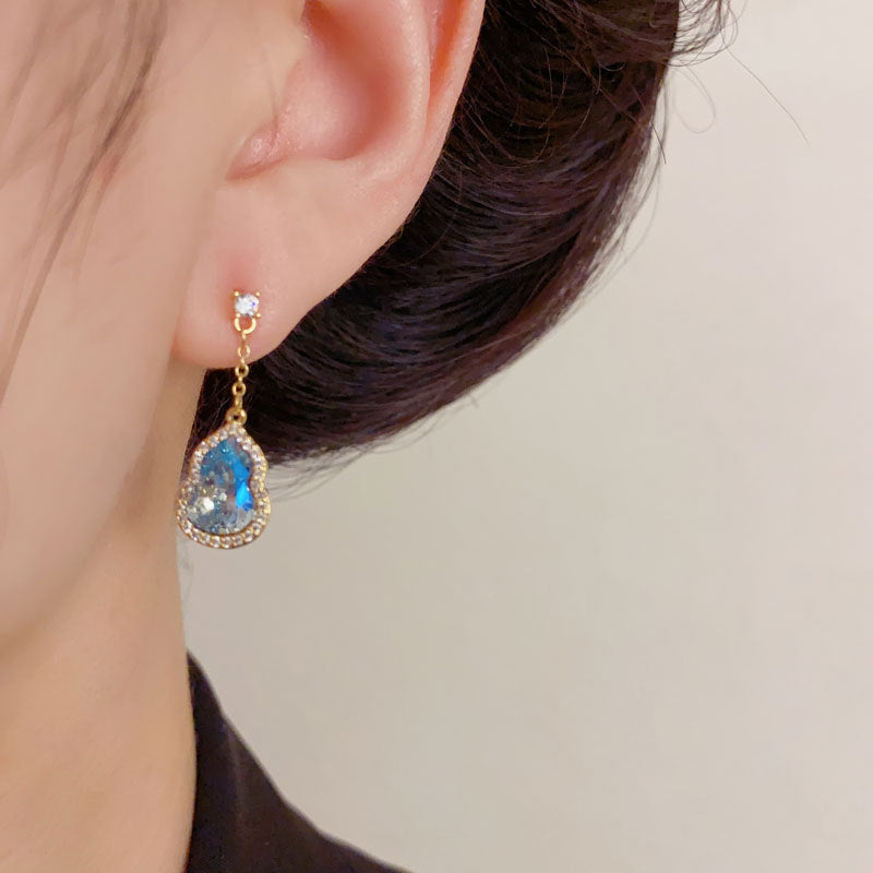 Elegant Zircon Gourd Tassel Drop Earrings – Floral Design