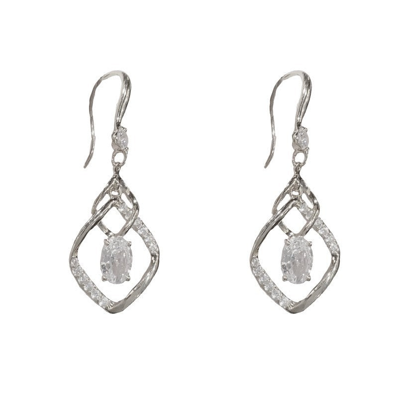 14K Gold Zircon Geometric Diamond Tassel Earrings – Elegant Design