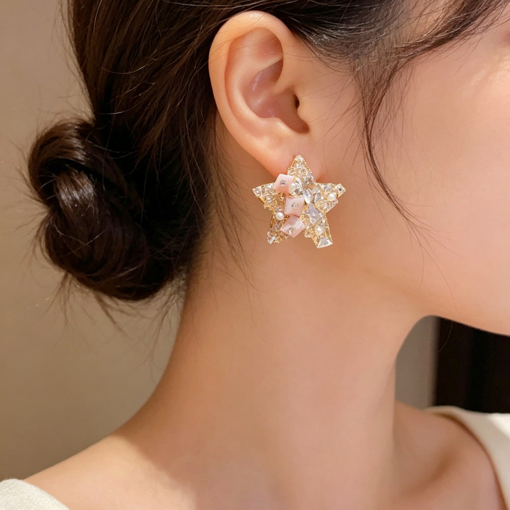 Eaioncol Crystal Star Stud Earrings Gold
