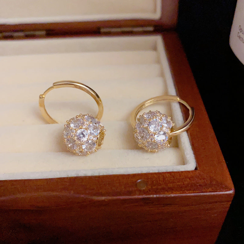14K Gold-Plated Full Diamond Ball Earrings - Elegant Geometric Design