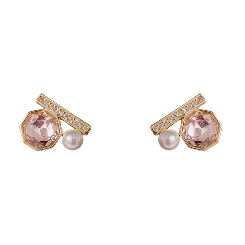 14K Gold Vintage Geometric Pearl Stud Earrings – S925 Silver Needle