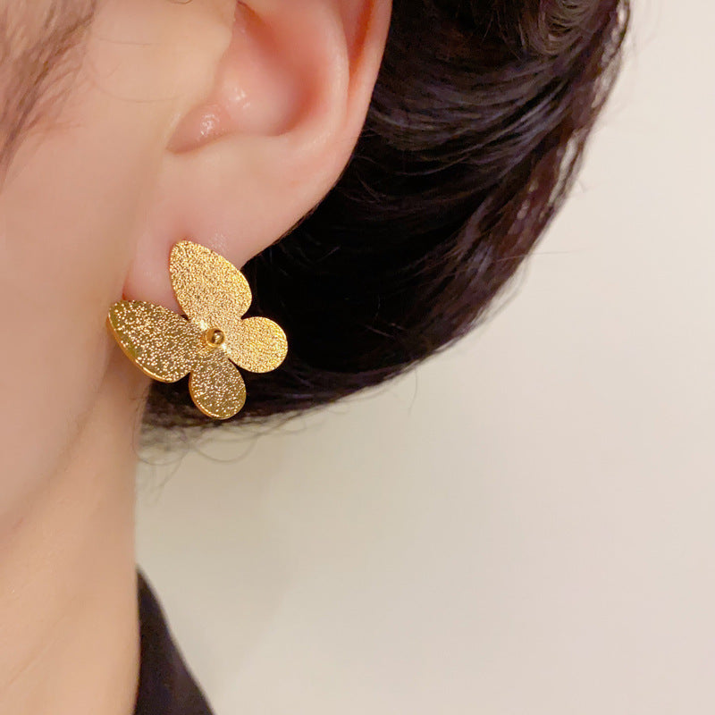 14K Gold Sandblasted Butterfly Stud Earrings – Chic Minimalist Design