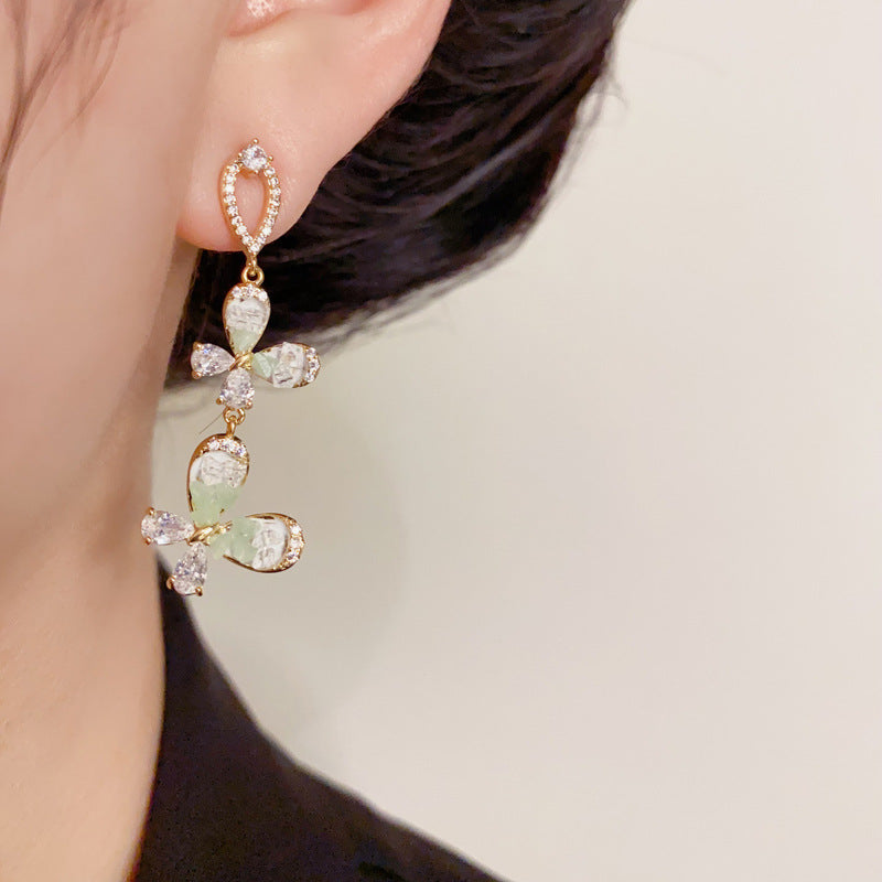 14K Gold-Plated Green Butterfly Tassel Earrings – Elegant Chic Design