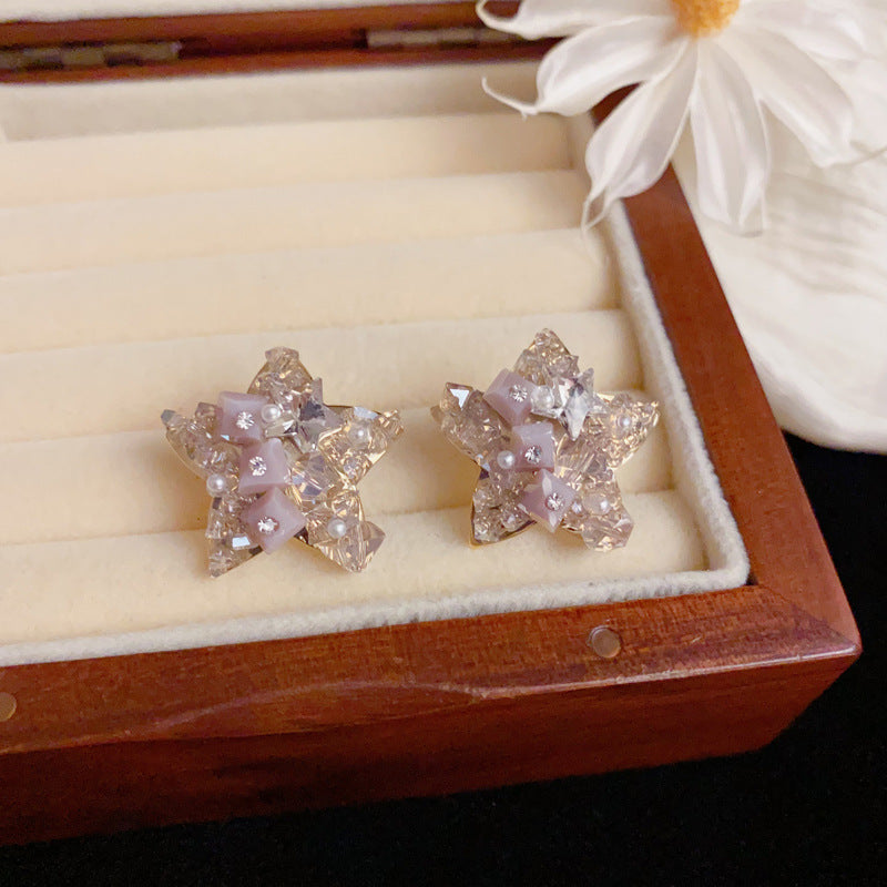 Luxury Full-Crystal Star Stud Gold Earrings – Elegant Design