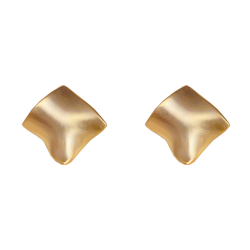 14K Gold-Plated Brushed Metal Diamond-Shaped Earrings - Vintage Chic
