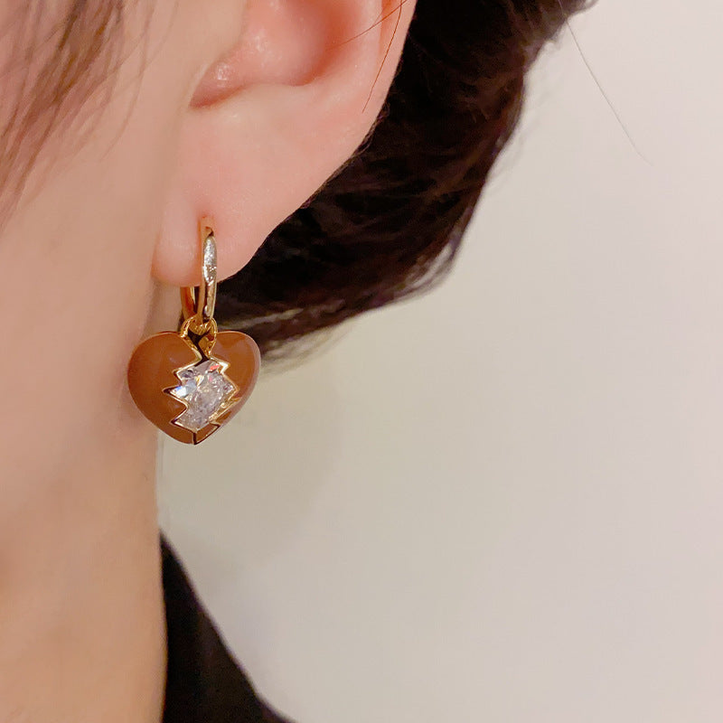 Luxury Enamel Heart & Zircon Ear Cuff – Elegant Design