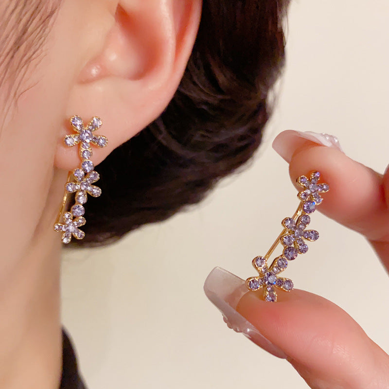 14K Gold-Plated Purple Zircon Flower Earrings – Elegant Floral Design